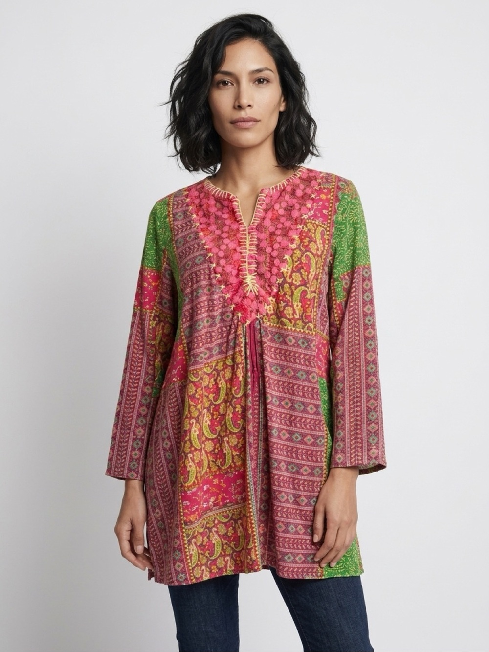 Velzera Tunic Intricate Patterned Top Embroidered Detail Size Medium